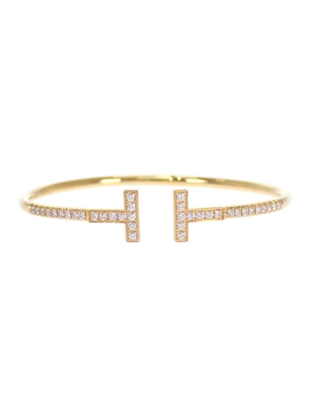 Tiffany & Co T Pave Diamond Wire Bangle T 18k Yellow Gold Small Bracelet
